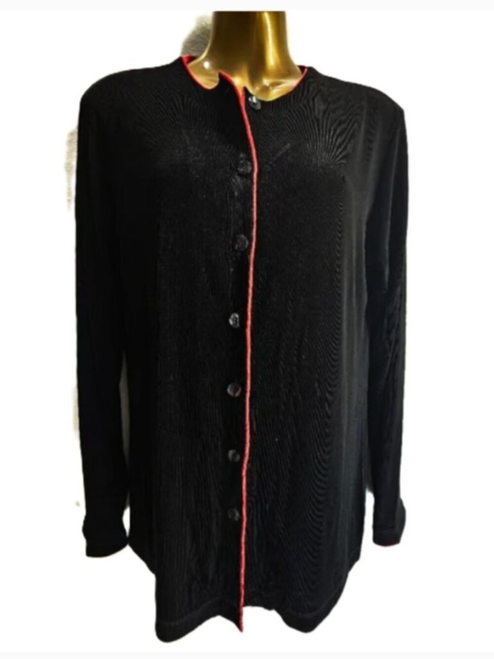 Chico's Travelers Black W/Red Trim Cardigan Jacket size 2